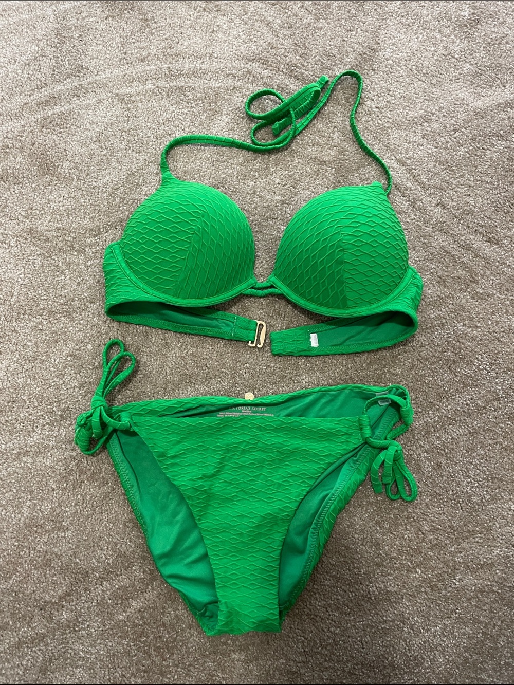 Victoria’s Secret Green Textured Push-Up Bikini Set - Women Swim